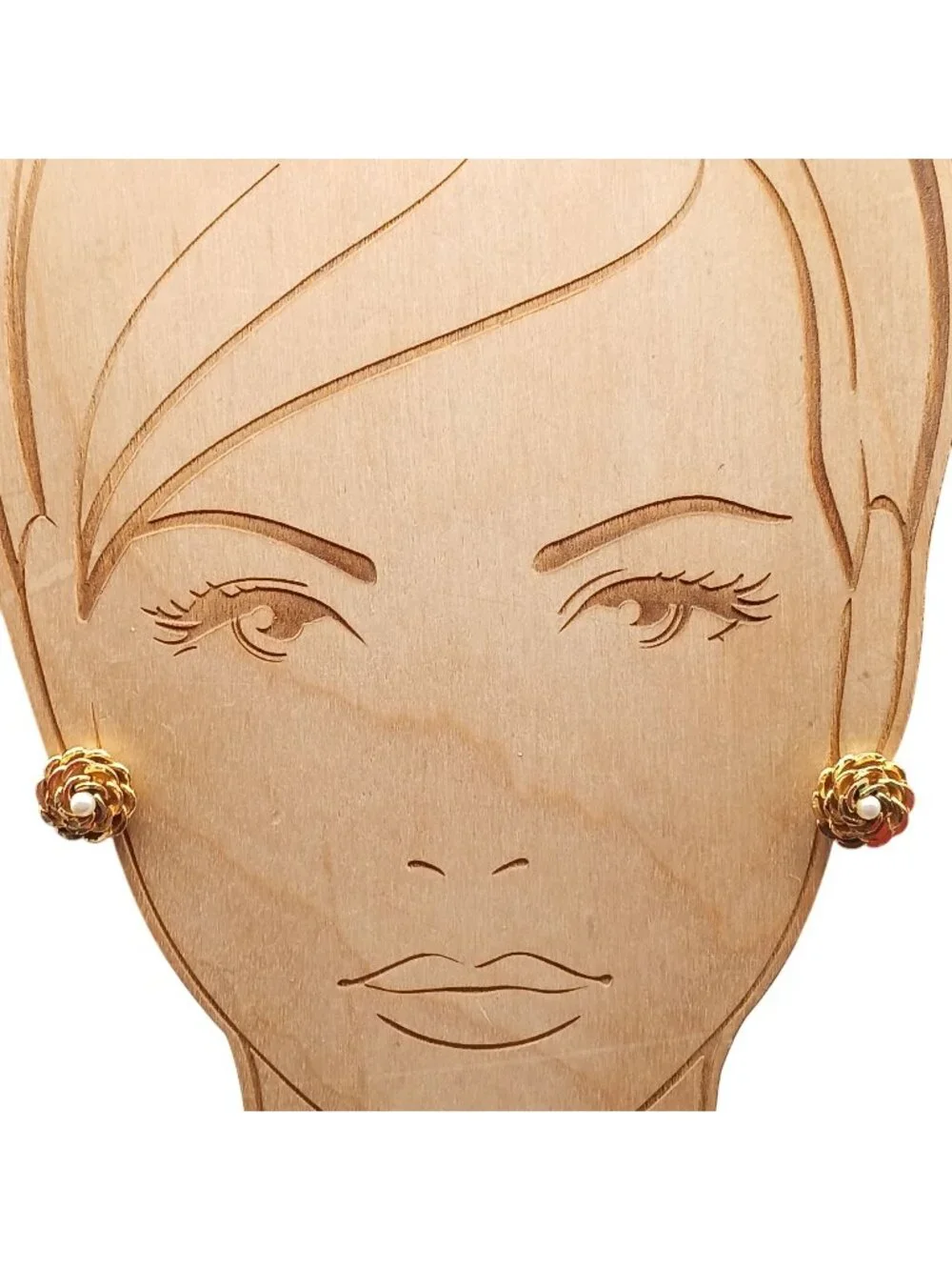 Vintage Vendome Flower Earrings, Gold Tone Camellia Bloom with Pearl Center Clip
